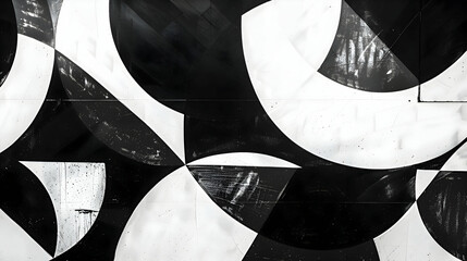 Wall Mural - A photo of a bold and artistic geometric design with large, intersecting circles and triangles in a dramatic black and white palette