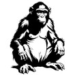Drawing of Ape sitting vector hand drawn animal illustration, transparent background