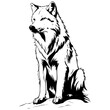 Isolated Arctic Wolf sitting black hand drawn animal illustration, transparent background