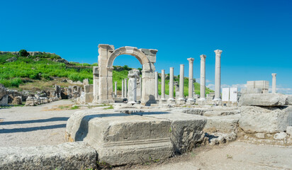 Wall Mural - Picturesque ruins of the ancient city of Perge in Turkey. Perge open air museum.