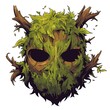 Demonic mask covered with moss on a white background 2D logo