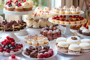 A table set with a variety of delicious desserts for a birthday buffet.