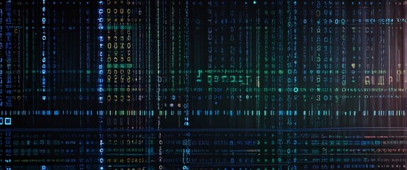 An abstract digital background with binary code and AI algorithms running in the background
