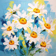 Floral painting. Relief decorative art background with beautiful daisy flowers.
