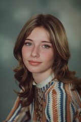 Wall Mural - 1970s style Yearbook headshot of a pretty high school teenage girl looking at the camera