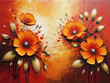 Floral painting. Relief decorative art background with beautiful flowers.