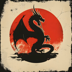 dragon on red wall