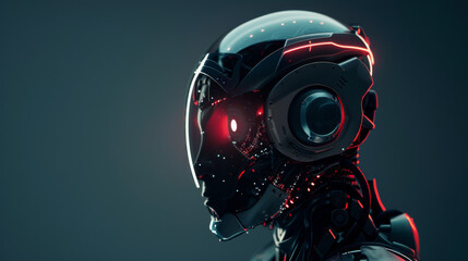 Wall Mural - A side on portrait of a futuristic robot cyborg head with neutral dark background