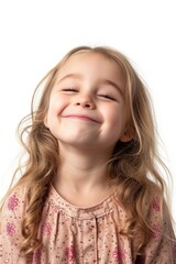 Smiling Girl Happy Portrait of a Children, White Background Studio Photo of Cheerful People Showing Emotion, Female Child Hair Fashion Clothing Model