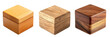 © BackgroundHolic - Set of three small wooden boxes isolated on transparent png  backgrounds, raw wood pattern of oak, walnut and laminated woods.