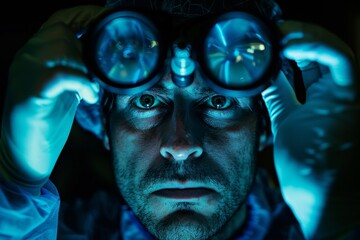 Poster - Clearly focused on hands Manipulating an object with detail and precision, surrounded by darkness