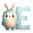 Whimsical Cuddly Monster with Letter E - AI generated digital art