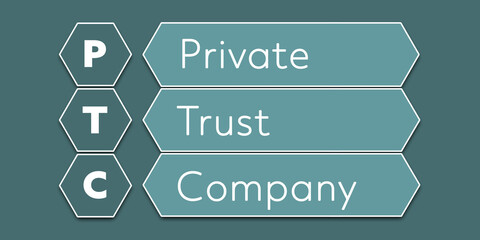 Wall Mural - PTC Private Trust Company. An Acronym Abbreviation of a financial term. Illustration isolated on cyan blue green background