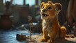 cute funny lion singing in microphone. Created with Generative AI.