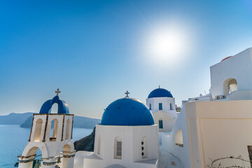 Sticker - Blue domes of Oia village on Santorini island. Greece