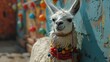 Llama (Alpaca) in Andes,Mountains. Created with Generative AI.