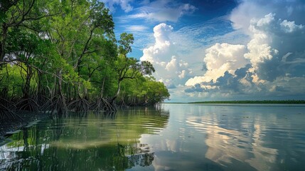 Sundarbans mangrove forest river trees sky view