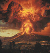 Volcano eruption to the city , Natural Disaster Concept.