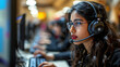Young indian woman working at call center