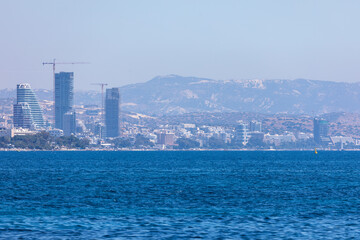 Wall Mural - View of the modern city of Limassol in Cyprus. Skyscrapers on the Mediterranean sea shore in Cyprus