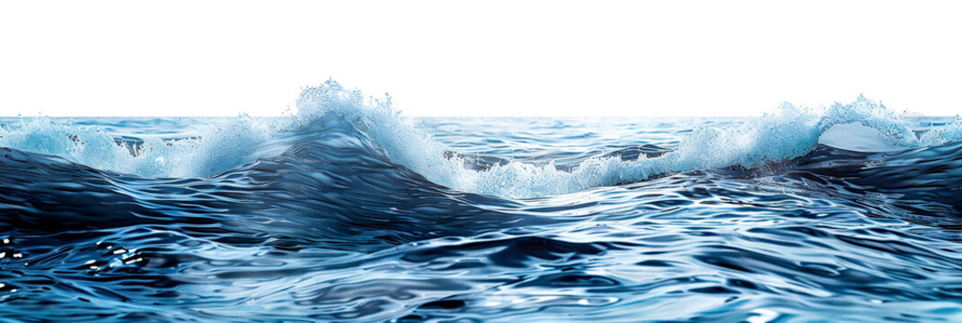 Crashing ocean waves in vibrant blue isolated on transparent background