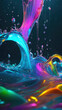Vibrant color splash and water splash background in underwater scene.