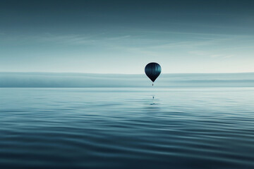 A single balloon drifting against a backdrop of a serene ocean, evoking a sense of tranquility.