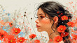 Captivating Artistic Representation of a Woman Surrounded by Vibrant Red Poppies for Women's History Month