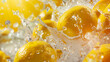 Pictures of multiple lemons surrounded by ice and splashes of water.