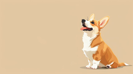 Cool looking corgi dog  cartoon character isolated on clean background. Minimal vector art cartoon illustration. Copy space on the side.
