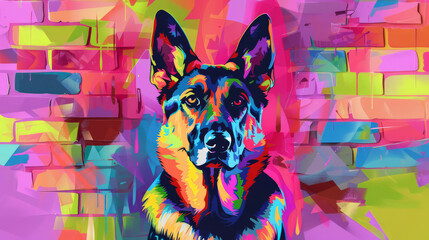 Wall Mural - Portrait of german shepherd dog in colorful pop art comic style painting illustration.