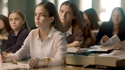 Poster - Group of Girls Sitting at Desks in a Classroom Generative AI
