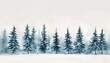 A watercolor painting of a minimal scene of snowcovered pine trees, serene and quiet, on a white background