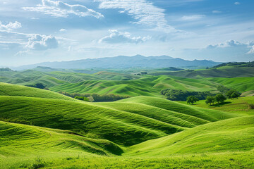 Wall Mural - A rolling landscape of green hills stretching into the distance.