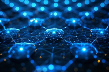 Poster - vibrant blue background filled with a myriad of dots and lines creating a dynamic and energetic visual display.