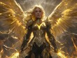 A powerful warrior with blonde hair and wings, casting yellow lightning bolts 8K , high-resolution, ultra HD,up32K HD
