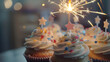 Birthday Cupcake American style. Sparkler light burn