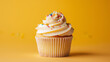 Birthday cupcake on yellow background with sparkle background