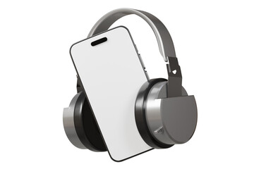  - 3d Headphone with smartphone icon isolated on white background. Minimal headphone with mobile phone icon creative design. 3d render.