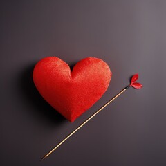 Poster - Glittering red heart with arrow on dark background