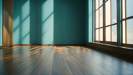 Poster - Spacious Room With Wooden Floor and Large Windows Generative AI