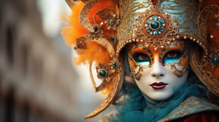 Poster - Ornate venetian carnival mask with vibrant colors and intricate details