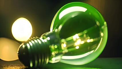 Poster - Green Light Bulb on Table Generative AI