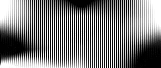 Poster - Line halftone gradient texture. Vibrating vertical gradation background. Repeated stripe pattern backdrop. Black parallel thin to thick stroke moire backdrop for overlay, print, cover. Vector