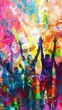 Colorful Celebration: Happy People with Raised Arms in Dynamic Scene

