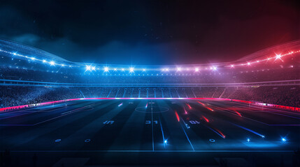 Wall Mural - Luxury of Football stadium 3d rendering with red and blue light isolation background, Illustration	