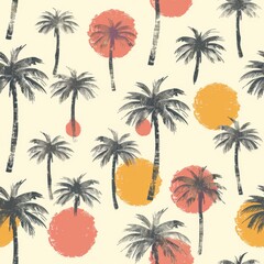 Wall Mural - Simple Seamless Tropical Summer Pattern with Palm Trees and Sunny Beaches


