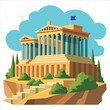 colorful flat illustration of iconic landmark, acropolis of athens