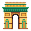 colorful flat illustration of iconic landmark, arc de triomphe