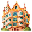 colorful flat illustration of iconic landmark, casa mila